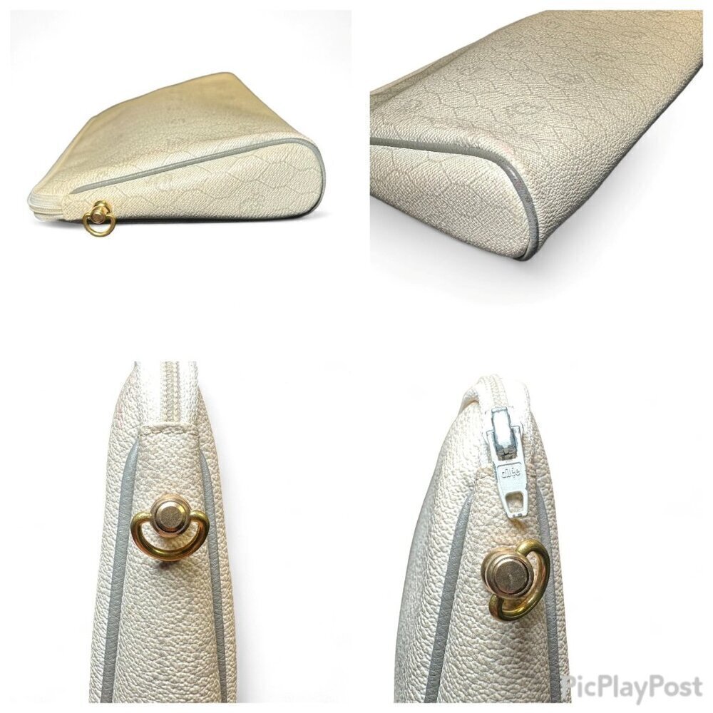 Christian Dior Honeycomb Coated Canvas Makeup Pouch Clutch - White/Cream, Grey - Picture 13 of 14